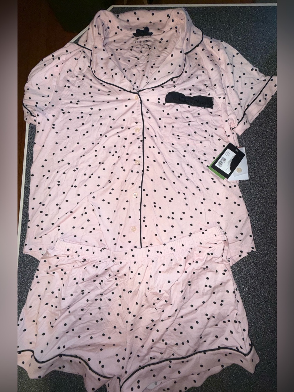Kate Spade NWT!!  Pink and Black Polka Dot 2 Piece Pajama Set Size Adult Medium